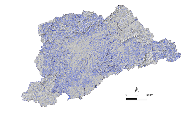 Mapa da Região Metropolitana de São Paulo com representação gráfica das bacias hidrográficas